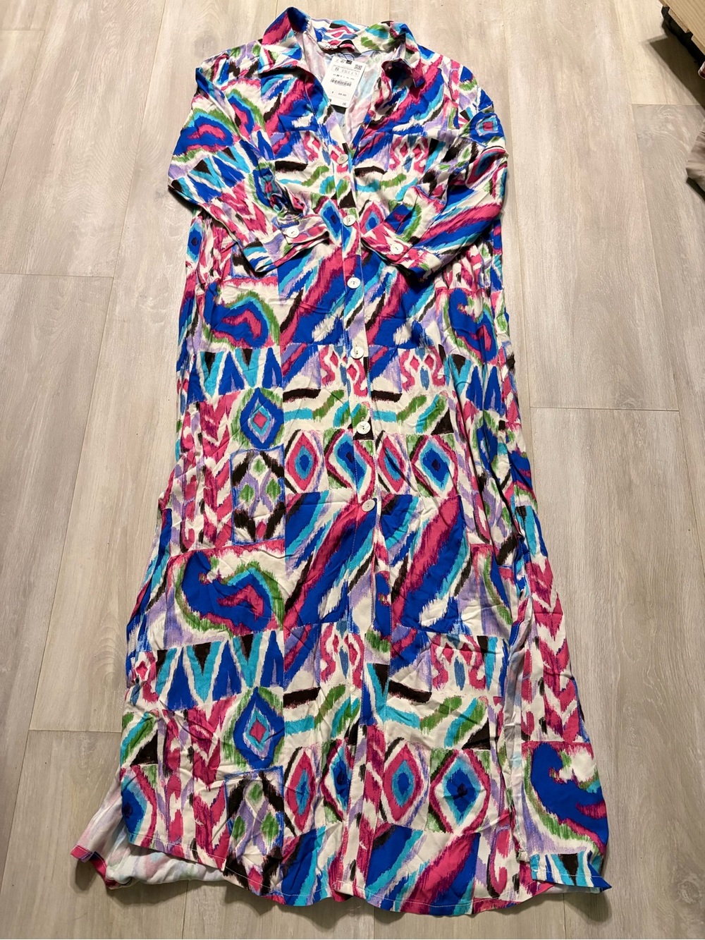 Zara Multicolor Watercolor Print Dress — Blue Pink Green